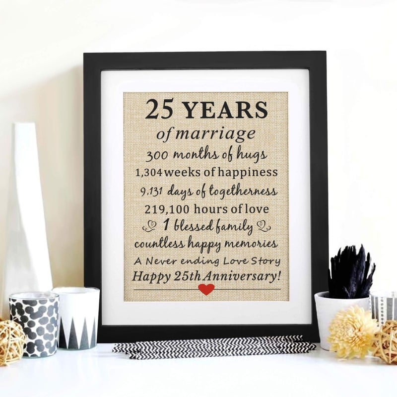 Corfara Framed 25th Wedding Anniversary Burlap Gift, 11" W x 13" H, Happy 25th Anniversary Decorations for Parents - Image 2